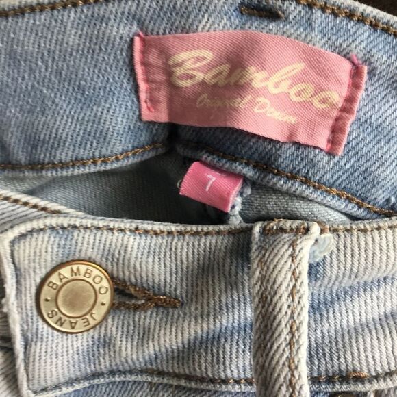 GUC Light blue Bamboo jeans distressed look size 7 stretchy raw hem high rise - Picture 5 of 6